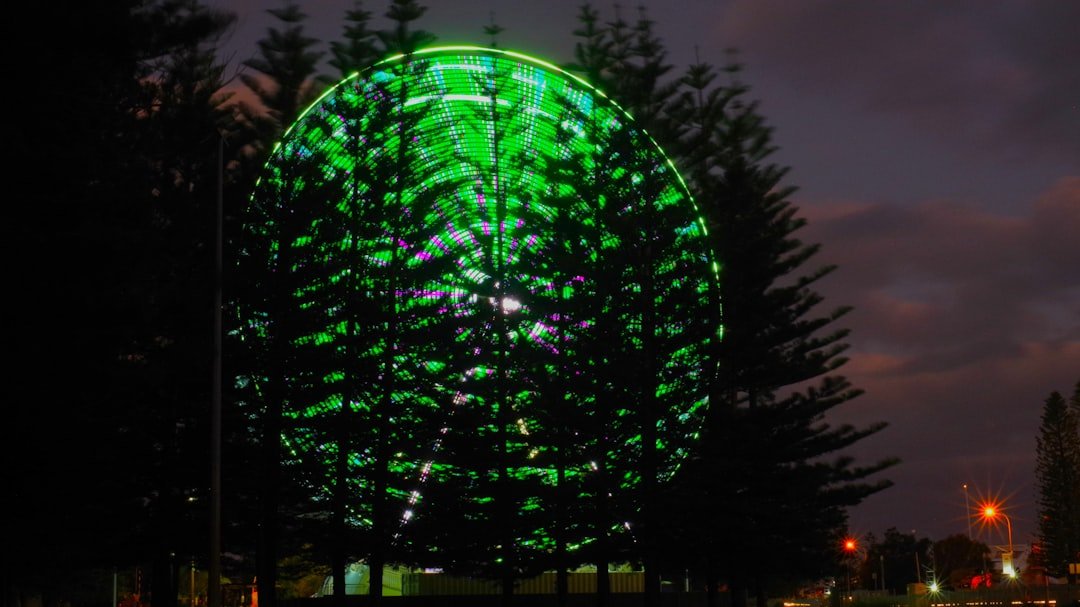 Night trees glow green, love's digital memorial.