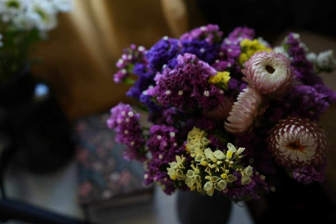 Dried flowers, purple, yellow, grief healing, remembrance activities.