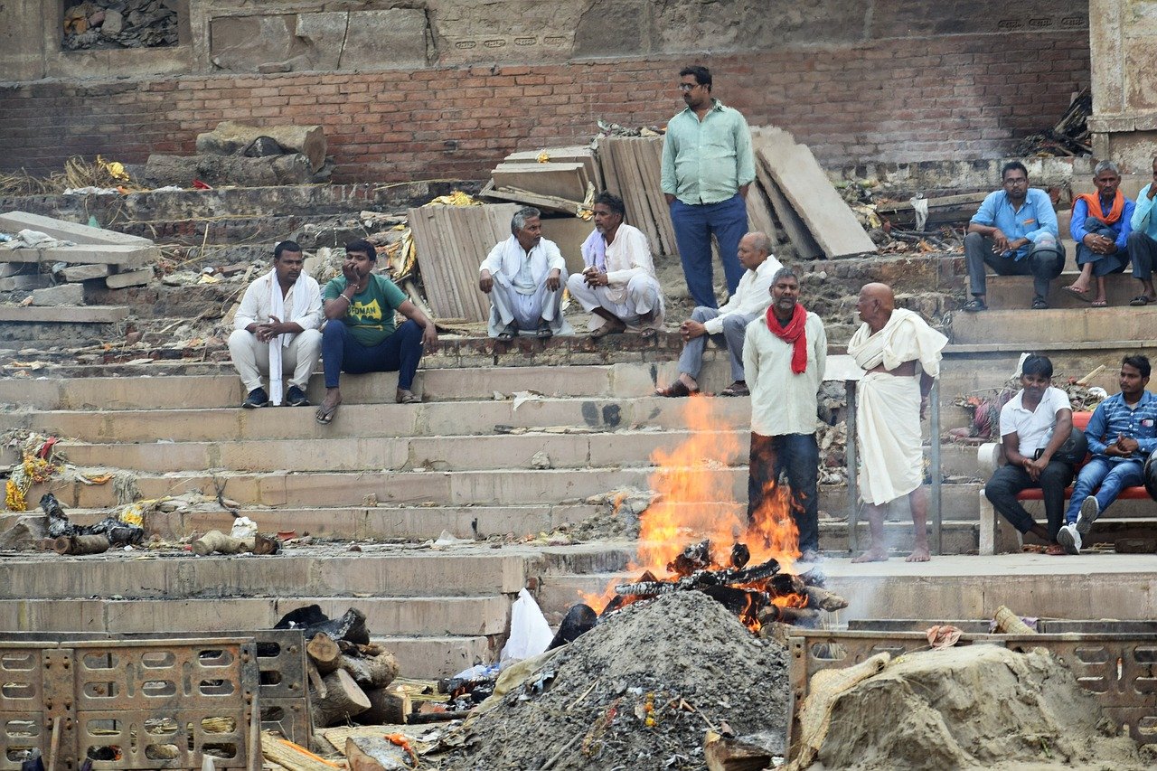 Hindu cremation rituals in Varanasi, India.